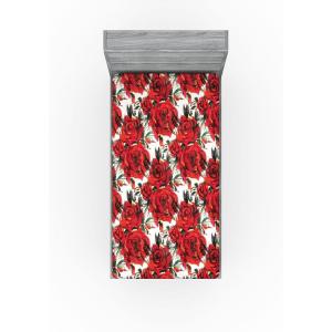 Ambesonne Floral Fitted Sheet, Realistic Painting Print A Million Roses to My Love Valentines Day, Decorative Soft Bedding All-Round Elastic Pocket, California King, Pale Pink Dark Pink and Ecru(Dark Coral and Fern Green)