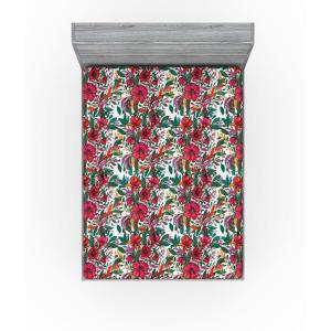 Ambesonne Floral Fitted Sheet, Realistic Painting Print A Million Roses to My Love Valentines Day, Decorative Soft Bedding All-Round Elastic Pocket, California King, Pale Pink Dark Pink and Ecru(Red Forest Green Coconut)