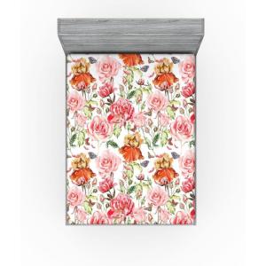 Ambesonne Floral Fitted Sheet, Romantic Concept Art Featuring Rose Flowers Hearts Leaves Valentine, Decorative Soft Fabric Bedding All-Round Elastic Pocket, Queen Size, Pastel Pink and Fern Green(Dark Peach and Soft Pink)