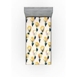 Ambesonne Floral Fitted Sheet, Romantic Concept Art Featuring Rose Flowers Hearts Leaves Valentine, Decorative Soft Fabric Bedding All-Round Elastic Pocket, Queen Size, Pastel Pink and Fern Green(Dark Green Mustard Beige)