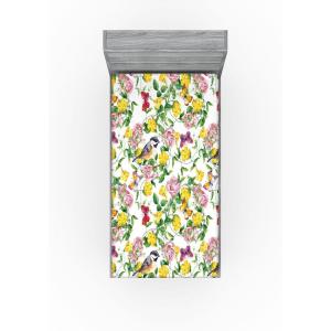 Ambesonne Floral Fitted Sheet, Romantic Concept Art Featuring Rose Flowers Hearts Leaves Valentine, Decorative Soft Fabric Bedding All-Round Elastic Pocket, Queen Size, Pastel Pink and Fern Green(Mustard and Pale Olive Green)