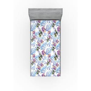 Ambesonne Floral Fitted Sheet, Romantic Concept Art Featuring Rose Flowers Hearts Leaves Valentine, Decorative Soft Fabric Bedding All-Round Elastic Pocket, Queen Size, Pastel Pink and Fern Green(Pale Azure Blue Evergreen)