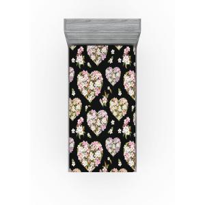 Ambesonne Floral Fitted Sheet, Romantic Concept Art Featuring Rose Flowers Hearts Leaves Valentine, Decorative Soft Fabric Bedding All-Round Elastic Pocket, Queen Size, Pastel Pink and Fern Green(Sage Green and Soft Pink)