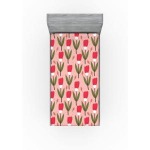 Ambesonne Floral Fitted Sheet, Romantic Concept Art Featuring Rose Flowers Hearts Leaves Valentine, Decorative Soft Fabric Bedding All-Round Elastic Pocket, Queen Size, Pastel Pink and Fern Green(Red Fern Green and Blush)