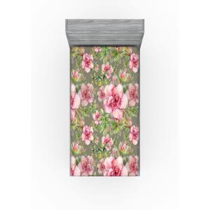 Ambesonne Floral Fitted Sheet, Romantic Concept Art Featuring Rose Flowers Hearts Leaves Valentine, Decorative Soft Fabric Bedding All-Round Elastic Pocket, Queen Size, Pastel Pink and Fern Green(Dark Pink and Olive Green)