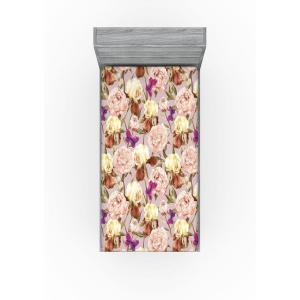 Ambesonne Floral Fitted Sheet, Romantic Concept Art Featuring Rose Flowers Hearts Leaves Valentine, Decorative Soft Fabric Bedding All-Round Elastic Pocket, Queen Size, Pastel Pink and Fern Green(Pale Fuchsia Sand Brown)