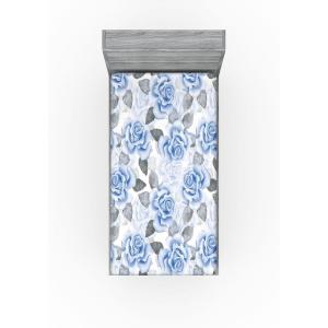 Ambesonne Floral Fitted Sheet, Romantic Concept Art Featuring Rose Flowers Hearts Leaves Valentine, Decorative Soft Fabric Bedding All-Round Elastic Pocket, Queen Size, Pastel Pink and Fern Green(Pale Ceil Blue White and Grey)