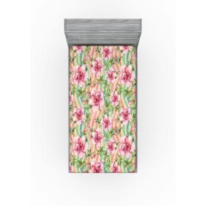 Ambesonne Floral Fitted Sheet, Romantic Concept Art Featuring Rose Flowers Hearts Leaves Valentine, Decorative Soft Fabric Bedding All-Round Elastic Pocket, Queen Size, Pastel Pink and Fern Green(Pastel Pink and Olive Green)