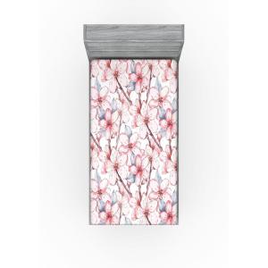 Ambesonne Floral Fitted Sheet, Romantic Concept Art Featuring Rose Flowers Hearts Leaves Valentine, Decorative Soft Fabric Bedding All-Round Elastic Pocket, Queen Size, Pastel Pink and Fern Green(Dark Pink and Soft Blue)
