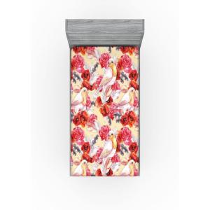 Ambesonne Floral Fitted Sheet, Romantic Concept Art Featuring Rose Flowers Hearts Leaves Valentine, Decorative Soft Fabric Bedding All-Round Elastic Pocket, Queen Size, Pastel Pink and Fern Green(Dark Coral and Pale Orange)