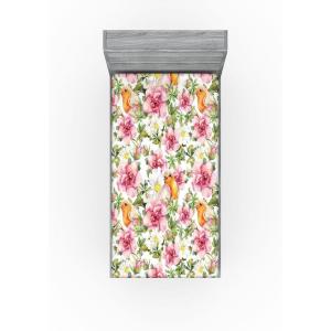 Ambesonne Floral Fitted Sheet, Romantic Concept Art Featuring Rose Flowers Hearts Leaves Valentine, Decorative Soft Fabric Bedding All-Round Elastic Pocket, Queen Size, Pastel Pink and Fern Green(Pastel Pink and Pale Orange)