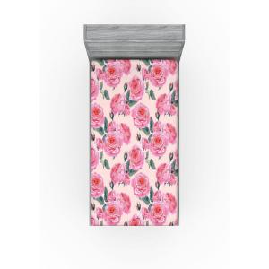 Ambesonne Floral Fitted Sheet, Valentine’s Day Concept Art Pastel Repetitive Roses Pattern Plot, Decorative Soft Bedding All-Round Elastic Pocket, California King, Dark Pink Blush and White(Dark Pink and Cadet Blue)