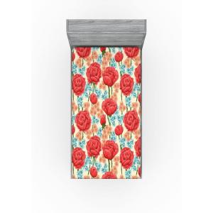 Ambesonne Floral Fitted Sheet, Valentine’s Day Concept Art Pastel Repetitive Roses Pattern Plot, Decorative Soft Bedding All-Round Elastic Pocket, California King, Dark Pink Blush and White(Dark Salmon and Slate Blue)