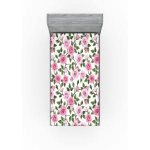 Ambesonne Floral Fitted Sheet, Valentine’s Day Concept Art Pastel Repetitive Roses Pattern Plot, Decorative Soft Bedding All-Round Elastic Pocket, California King, Dark Pink Blush and White(Pastel Pink Olive Green)