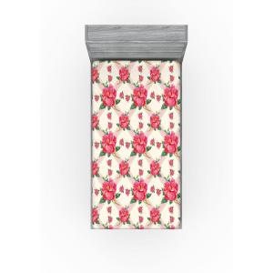 Ambesonne Floral Fitted Sheet, Valentine’s Day Theme Flowers Vintage Botanical Nature Ornament Art, Decorative Soft Fabric Bedding All-Round Elastic Pocket, Full Size, Dark Coral and Fern Green(Dark Coral and Laurel Green)