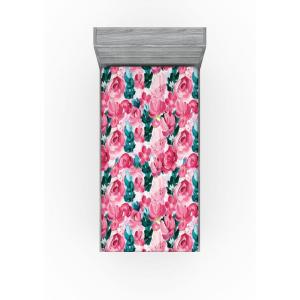 Ambesonne Floral Fitted Sheet, Valentine’s Day Theme Flowers Vintage Botanical Nature Ornament Art, Decorative Soft Fabric Bedding All-Round Elastic Pocket, Full Size, Dark Coral and Fern Green(Magenta Forest Green Rose)