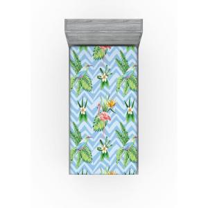 Ambesonne Floral Fitted Sheet, Valentine’s Day Theme Flowers Vintage Botanical Nature Ornament Art, Decorative Soft Fabric Bedding All-Round Elastic Pocket, Full Size, Dark Coral and Fern Green(Pale Azure Blue Emerald)