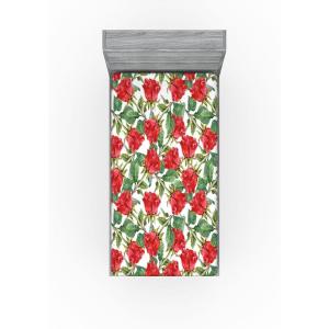 Ambesonne Floral Fitted Sheet, Valentine’s Day Theme Flowers Vintage Botanical Nature Ornament Art, Decorative Soft Fabric Bedding All-Round Elastic Pocket, Full Size, Dark Coral and Fern Green(Scarlet and Reseda Green)