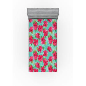 Ambesonne Floral Fitted Sheet, Valentine’s Day Theme Flowers Vintage Botanical Nature Ornament Art, Decorative Soft Fabric Bedding All-Round Elastic Pocket, Full Size, Dark Coral and Fern Green(Dark Coral and Cadet Blue)