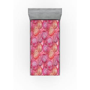 Ambesonne Floral Fitted Sheet, Valentine’s Day Theme Flowers Vintage Botanical Nature Ornament Art, Decorative Soft Fabric Bedding All-Round Elastic Pocket, Full Size, Dark Coral and Fern Green(Pale Ruby and Pastel Pink)