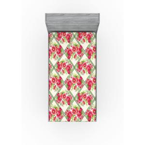 Ambesonne Floral Fitted Sheet, Valentine’s Day Theme Flowers Vintage Botanical Nature Ornament Art, Decorative Soft Fabric Bedding All-Round Elastic Pocket, Full Size, Dark Coral and Fern Green(Dark Coral and Fern Green)