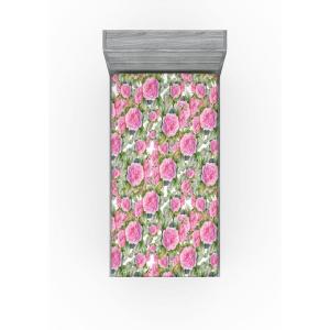 Ambesonne Floral Fitted Sheet, Valentine’s Day Theme Flowers Vintage Botanical Nature Ornament Art, Decorative Soft Fabric Bedding All-Round Elastic Pocket, Full Size, Dark Coral and Fern Green(Hot Pink Khaki Green)