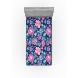 Ambesonne Floral Fitted Sheet, Valentine’s Day Theme Flowers Vintage Botanical Nature Ornament Art, Decorative Soft Fabric Bedding All-Round Elastic Pocket, Full Size, Dark Coral and Fern Green(Night Blue and Pale Pink)