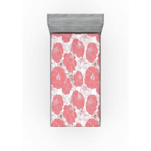 Ambesonne Floral Fitted Sheet, Valentine’s Day Theme Flowers Vintage Botanical Nature Ornament Art, Decorative Soft Fabric Bedding All-Round Elastic Pocket, Full Size, Dark Coral and Fern Green(Pastel Pink and White)