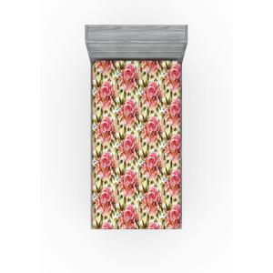Ambesonne Floral Fitted Sheet, Valentine’s Day Theme Grunge Style Repetitive Rose Flowers Abstract, Decorative Soft Bedding All-Round Elastic Pocket, California King, Pale Fuchsia and Sepia(Dark Coral and Pale Camel)