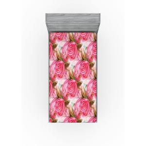 Ambesonne Floral Fitted Sheet, Valentine’s Day Theme Grunge Style Repetitive Rose Flowers Abstract, Decorative Soft Bedding All-Round Elastic Pocket, California King, Pale Fuchsia and Sepia(Dark Coral Khaki Green)