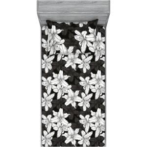 Ambesonne Floral Fitted Sheet & Pillow Sham Set, Monochrome Lily Flowers Valentine’s Day Concept Retro Illustration, Decorative Printed 2 Piece Bedding Decor Set, Twin, Charcoal Grey and White