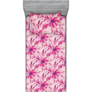 Ambesonne Floral Fitted Sheet & Pillow Sham Set, Realistic Painting Print A Million Roses to My Love Valentines Day, Decorative Printed 3 Piece Bedding Decor Set, Full, Pale Pink Dark Pink and Ecru(Pale Fuchsia Pink Rose)