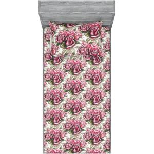 Ambesonne Floral Fitted Sheet & Pillow Sham Set, Realistic Painting Print A Million Roses to My Love Valentines Day, Decorative Printed 3 Piece Bedding Decor Set, Full, Pale Pink Dark Pink and Ecru(Pale Pink Reseda Green)