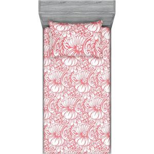 Ambesonne Floral Fitted Sheet & Pillow Sham Set, Realistic Painting Print A Million Roses to My Love Valentines Day, Decorative Printed 3 Piece Bedding Decor Set, Full, Pale Pink Dark Pink and Ecru(Pale Ruby White)