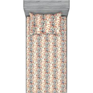 Ambesonne Floral Fitted Sheet & Pillow Sham Set, Realistic Painting Print A Million Roses to My Love Valentines Day, Decorative Printed 3 Piece Bedding Decor Set, Full, Pale Pink Dark Pink and Ecru(Beige Vermilion and Grey)