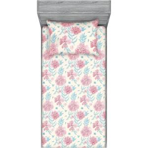 Ambesonne Floral Fitted Sheet & Pillow Sham Set, Realistic Painting Print A Million Roses to My Love Valentines Day, Decorative Printed 3 Piece Bedding Decor Set, Full, Pale Pink Dark Pink and Ecru(Ruby Beige and Sea Blue)