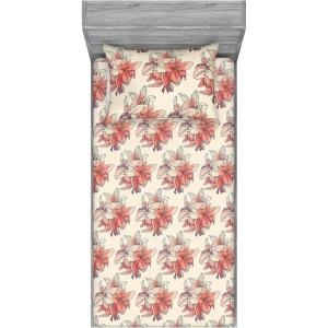 Ambesonne Floral Fitted Sheet & Pillow Sham Set, Realistic Painting Print A Million Roses to My Love Valentines Day, Decorative Printed 3 Piece Bedding Decor Set, Full, Pale Pink Dark Pink and Ecru(Coral Coral and Pale Grey)