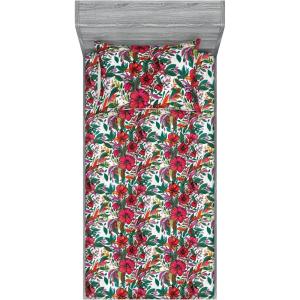 Ambesonne Floral Fitted Sheet & Pillow Sham Set, Realistic Painting Print A Million Roses to My Love Valentines Day, Decorative Printed 3 Piece Bedding Decor Set, Full, Pale Pink Dark Pink and Ecru(Red Forest Green Coconut)
