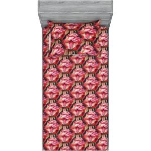 Ambesonne Floral Fitted Sheet & Pillow Sham Set, Realistic Painting Print A Million Roses to My Love Valentines Day, Decorative Printed 3 Piece Bedding Decor Set, Full, Pale Pink Dark Pink and Ecru(Pale Pink Dark Pink and Ecru)