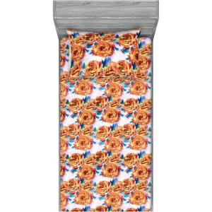 Ambesonne Floral Fitted Sheet & Pillow Sham Set, Realistic Painting Print A Million Roses to My Love Valentines Day, Decorative Printed 3 Piece Bedding Decor Set, Full, Pale Pink Dark Pink and Ecru(Ginger Sea Blue Rose)