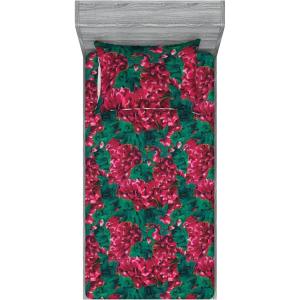 Ambesonne Floral Fitted Sheet & Pillow Sham Set, Realistic Painting Print A Million Roses to My Love Valentines Day, Decorative Printed 3 Piece Bedding Decor Set, Full, Pale Pink Dark Pink and Ecru(Ruby Pink and Forest Green)