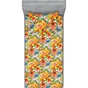 Ambesonne Floral Fitted Sheet & Pillow Sham Set, Realistic Painting Print A Million Roses to My Love Valentines Day, Decorative Printed 3 Piece Bedding Decor Set, Full, Pale Pink Dark Pink and Ecru(Mustard Pale Olive Green)