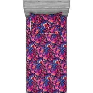 Ambesonne Floral Fitted Sheet & Pillow Sham Set, Realistic Painting Print A Million Roses to My Love Valentines Day, Decorative Printed 3 Piece Bedding Decor Set, Full, Pale Pink Dark Pink and Ecru(Violet Dark Purple and Coral)