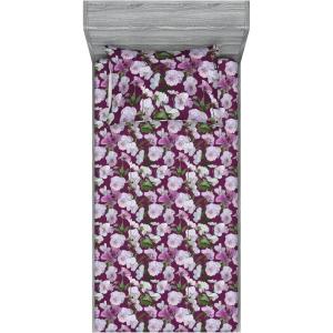 Ambesonne Floral Fitted Sheet & Pillow Sham Set, Realistic Painting Print A Million Roses to My Love Valentines Day, Decorative Printed 3 Piece Bedding Decor Set, Full, Pale Pink Dark Pink and Ecru(Lilac Reseda Green Plum)