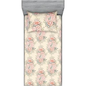 Ambesonne Floral Fitted Sheet & Pillow Sham Set, Realistic Painting Print A Million Roses to My Love Valentines Day, Decorative Printed 3 Piece Bedding Decor Set, Full, Pale Pink Dark Pink and Ecru(Beige Coral and Dark Tan)