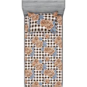 Ambesonne Floral Fitted Sheet & Pillow Sham Set, Romantic Concept Art Featuring Rose Flowers Hearts Leaves Valentine, Decorative Printed 3 Piece Bedding Decor Set, Queen, Pastel Pink and Fern Green(Pale Caramel and Slate Blue)