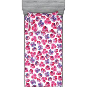 Ambesonne Floral Fitted Sheet & Pillow Sham Set, Romantic Concept Art Featuring Rose Flowers Hearts Leaves Valentine, Decorative Printed 3 Piece Bedding Decor Set, Queen, Pastel Pink and Fern Green(Dark Pink and Ceil Blue)