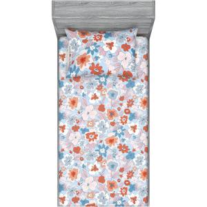 Ambesonne Floral Fitted Sheet & Pillow Sham Set, Romantic Concept Art Featuring Rose Flowers Hearts Leaves Valentine, Decorative Printed 3 Piece Bedding Decor Set, Queen, Pastel Pink and Fern Green(Cinnamon Soft Blue Blush)