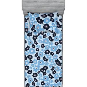 Ambesonne Floral Fitted Sheet & Pillow Sham Set, Romantic Concept Art Featuring Rose Flowers Hearts Leaves Valentine, Decorative Printed 3 Piece Bedding Decor Set, Queen, Pastel Pink and Fern Green(Soft Blue Blue and Black)