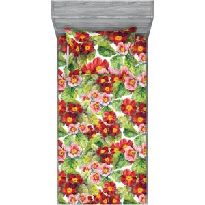 Ambesonne Floral Fitted Sheet & Pillow Sham Set, Romantic Concept Art Featuring Rose Flowers Hearts Leaves Valentine, Decorative Printed 3 Piece Bedding Decor Set, Queen, Pastel Pink and Fern Green(Dark Salmon and Apple Green)